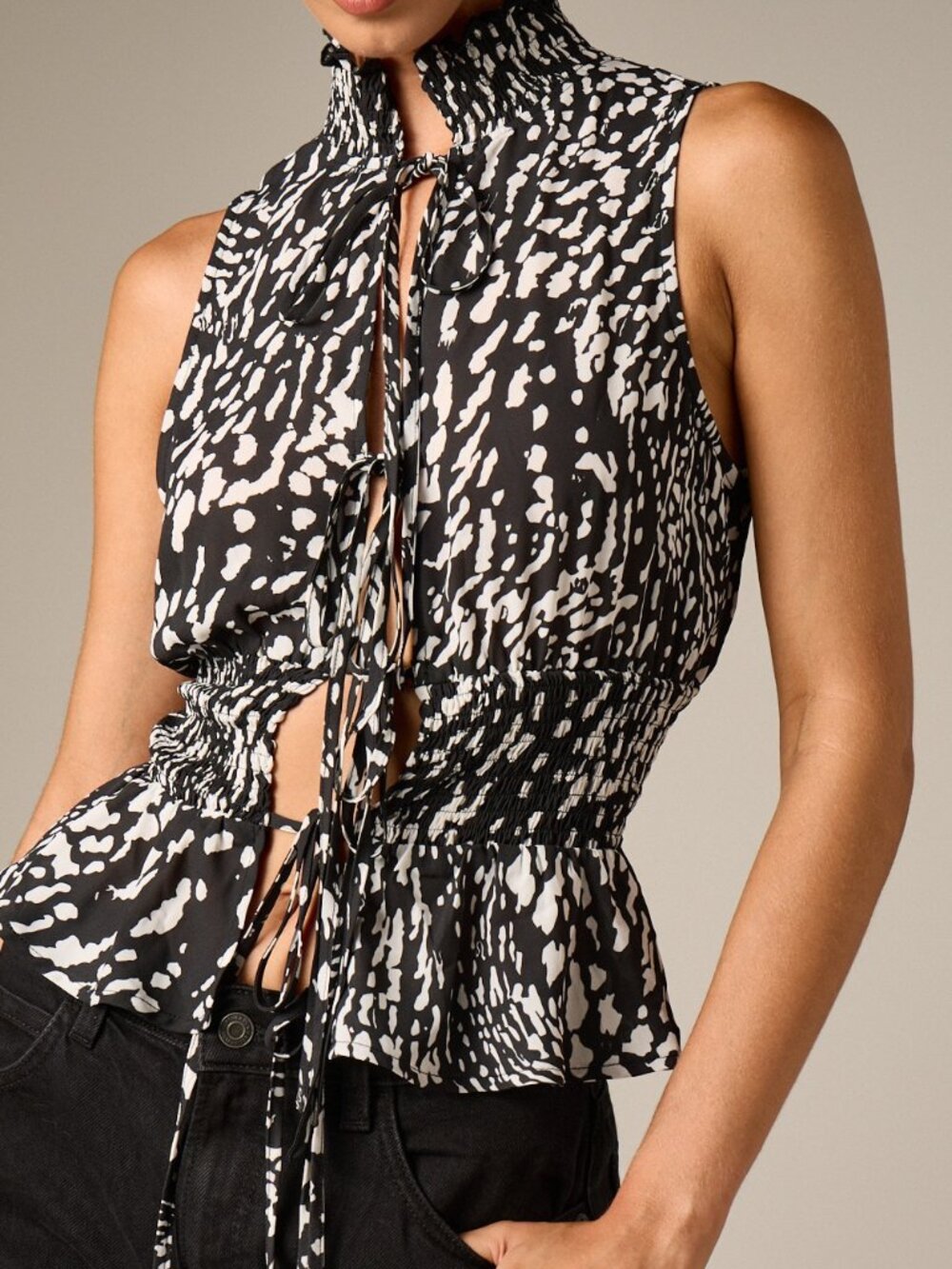 Multicolor Sexy Women's Sleeveless High Neck Smocked Waist Chiffon Blouse